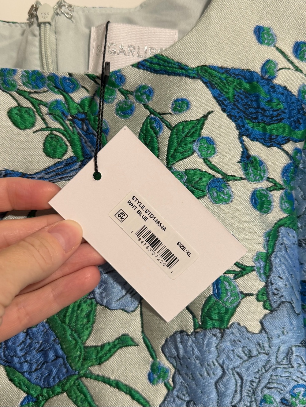 Sugarlips Blue and Green Floral Bow-Shoulder Jacquard Tunic - Picture 2 of 3